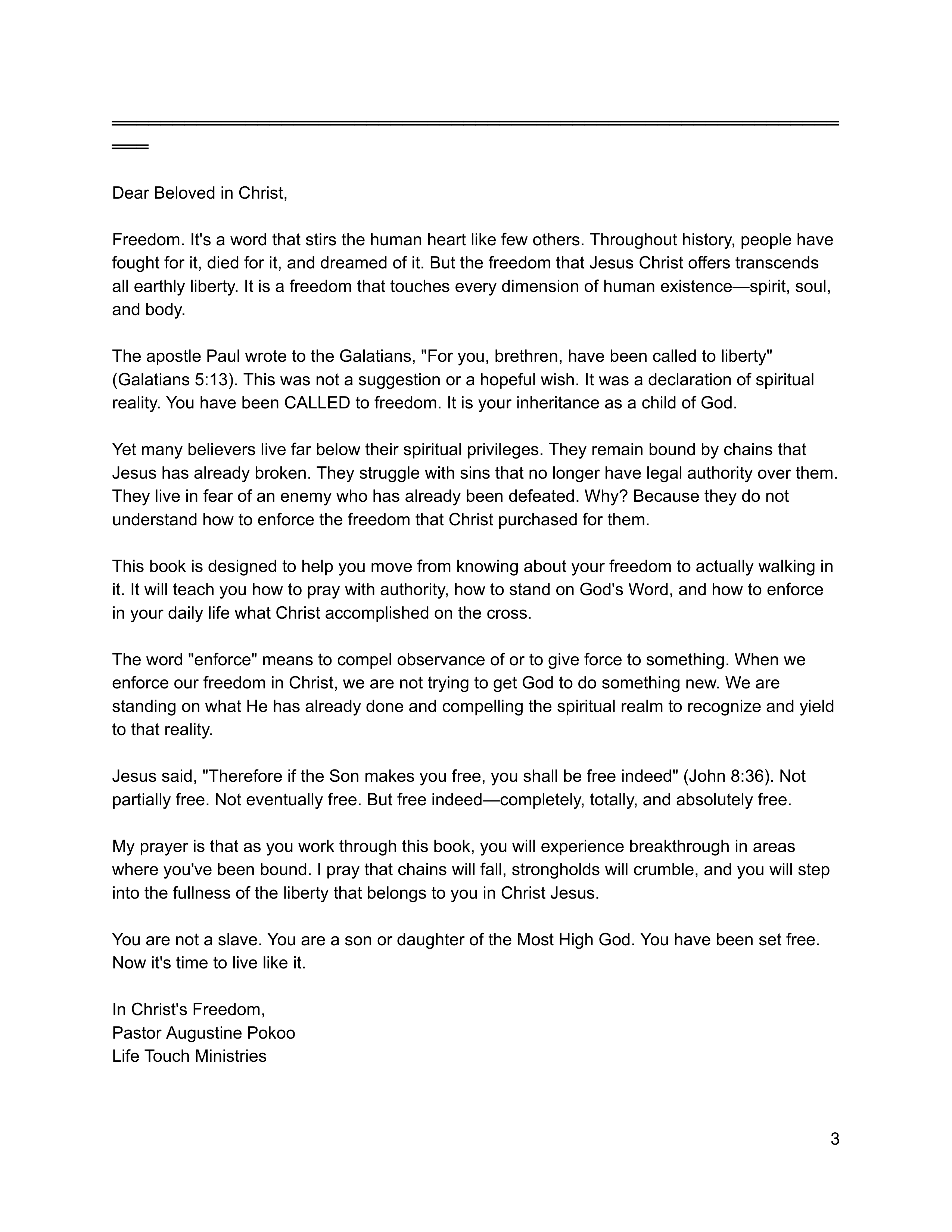 ENFORCING OUR FREEDOM IN CHRIST